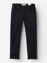 A pair of BGvinci Iro Pants in navy by Blue de Gênes, crafted from comfort stretch twill with a classic five-pocket design, button closure, and straight legs, laid flat on a white background.
