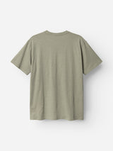 The Blue de Gênes BGoscar T-Shirt in Shadow Green, featuring short sleeves and slub cotton fabric, is shown laid flat on a white background with the back side visible.