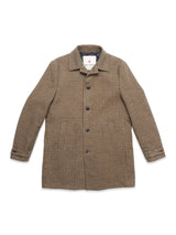 The Blue de Gênes Massone Check Coat - Multi Check features a classic collar, long sleeves, button front, and two front pockets, displayed flat on a white background.