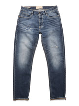 Introducing the BGvinci Striker Jeans - Dark Distress by Blue de Gênes: these regular fit jeans feature a button fly, classic front and back pockets, intentional fading, and subtle distressing on the thighs and near the left knee. Crafted from comfort stretch denim for easy movement, they’re designed to blend everyday style with comfort.