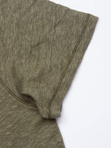 Close-up of the short sleeve on the Blue de Gênes Totti T-Shirt - Army, highlighting the olive green fabric texture and stitching details against a white background.