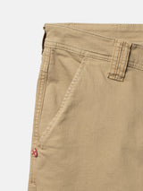 Enzyme washed khaki BGpaulo Pavia V3 Chino - Khaki pants showing the side pocket, belt loops, and a small red and white emblem on the pocket edge.