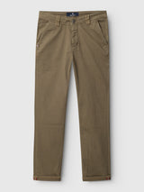 Blue de Gênes BGpaulo Pavia V3 Chino - Beech Green pants in olive green featuring a button fly, rolled cuffs, and soft, enzyme-washed cotton stretch fabric.