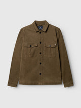 The BGbarnaba Iro Overshirt - Beech Green by Blue de Gênes is a workwear-inspired button-up jacket with a collar and two chest pockets, shown on a plain background. Made from a comfortable lyocell blend, it features black buttons and offers a simple, casual design.