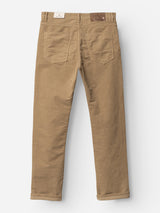 The BGpaulo Ottawa V3 Trousers in Sepia Tint Brown by Blue de Gênes are shown from the back, highlighting two rear patch pockets, belt loops, and a straight leg cut with a regular slim fit, set against a white background.