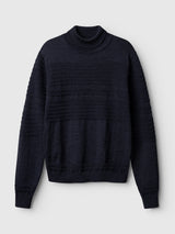 Navy blue BGstu Rollneck Knit - Navy sweater with horizontal textured knit patterns across the chest and sleeves.