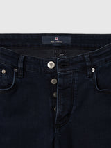 Blue de Gênes BGvinci Black OD V3 Jeans in dark blue comfort stretch denim, featuring a regular fit, button-fly closure, and branded silver-tone hardware.