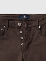 Hot Fudge Brown BGvinci Iro Pant regular fit trousers featuring a button fly, metal rivets, and a branded interior waist label.