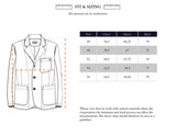 Line drawing of the Blue de Gênes BGnorly Rodas Blazer - Pale Khaki with measurement guides, plus a size chart (chest, sleeve, and back lengths in cm for sizes 48–56). Note: natural variations may occur in this cotton hemp blend.
