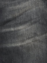 Close-up of Vinci G Dark Grey Jeans by Blue de Gênes in grey comfort stretch denim, featuring visible texture, faded lines, and the characteristic weave with natural wear patterns.