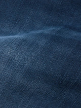 Close-up of Blue de Gênes Repi BlueBlk Used Jeans in blue-black denim, highlighting the textured weave and color variations—ideal for crafting durable, comfortable slim-fit jeans.