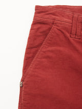 Close-up of the upper section of BGpaulo Ottawa Trousers in Henna by Blue de Gênes, showing a belt loop, side pocket, and visible seam details against a white background.