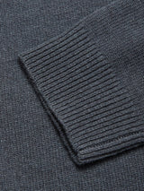 Close-up of the sleeve cuff on the Blue de Gênes Nuvali Polo Cardigan - Dark Slate, highlighting its ribbed texture and fine, even stitching for a modern men's look.