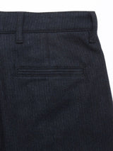 Close-up of the back pocket area on the Blue de Gênes Kibishi Solid Pant in Dark Navy, showing a single welt pocket, a belt loop section, and the waistband.