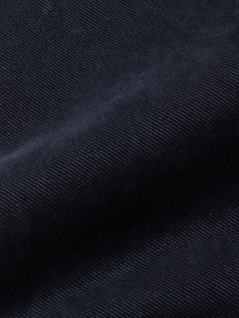 Close-up of soft, navy comfort stretch twill with visible diagonal weave and gentle folds—crafted for the Vinci Iro Pant by Blue de Gênes.
