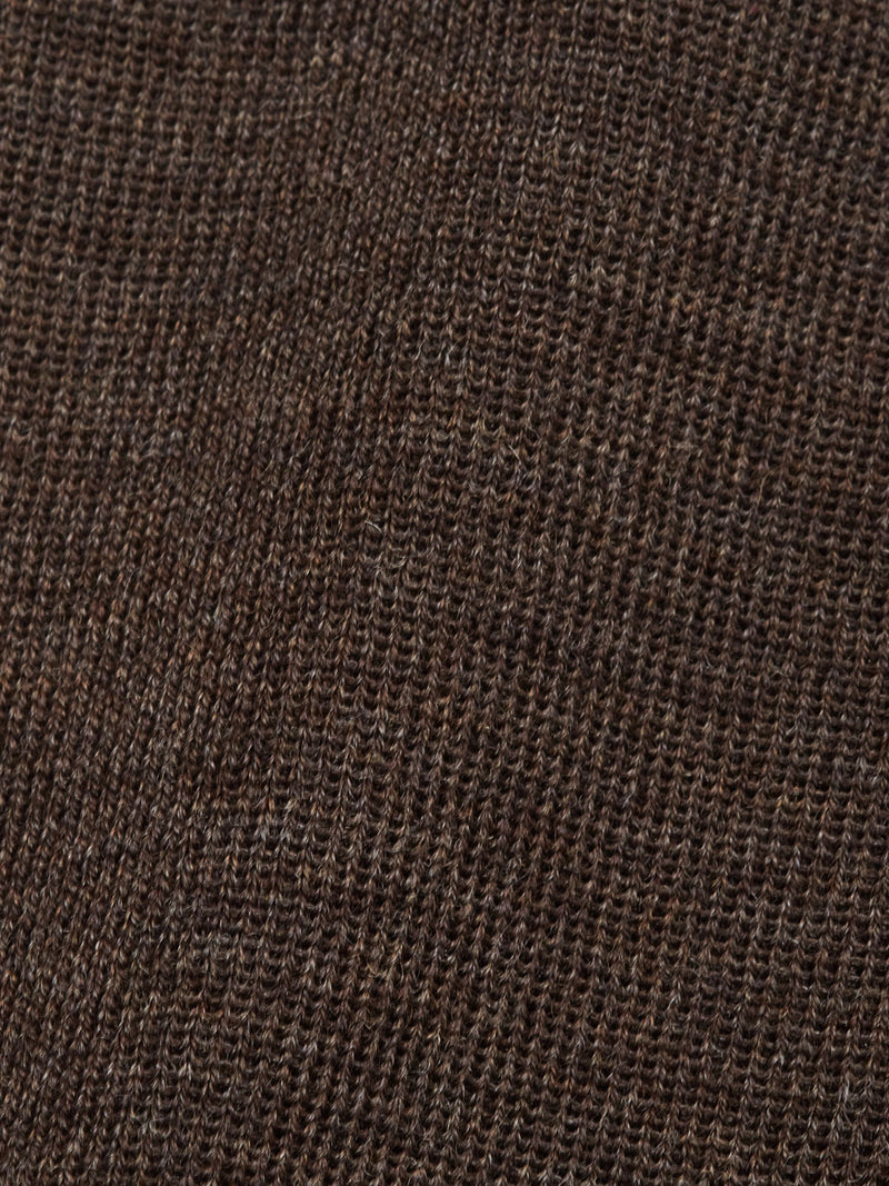 Close-up of the Toyama Knit L/S - Brown by Blue de Gênes, highlighting the detailed texture and tight weave of its premium Merino wool fabric.