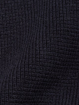 Close-up of the Blue de Gênes Gifu Knit Cardigan - Navy shows a dark, textured fabric with a grid-like ribbed pattern made of fine vertical and horizontal lines and subtle shadows.