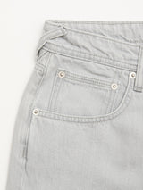 Close-up of the front pocket and belt loop area of Blue de Gênes BGgiacomo Color Jeans in Dolphin Grey, showing detailed stitching and metal rivets against a white background.