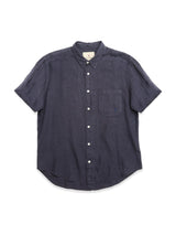 The Blue de Gênes BGenric Hope S/S Shirt in dark navy is a breathable, short-sleeve linen button-up with a single chest pocket and collar, shown laid flat on a white background.