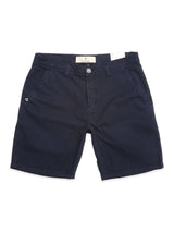 BGmenzino Vecchio Shorts by Blue de Gênes in dark navy, featuring side pockets and a button closure, made from lightweight cotton for comfort. Shown flat on a white background.