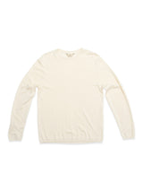 The Blue de Gênes BGmonty Knit in Chalk is a plain, long-sleeved crewneck jumper made from a soft cotton-linen blend, shown laid flat with subtle roll-rib hem detailing on a white background.