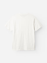 The BGoscar T-Shirt - Snow Fall by Blue de Gênes is displayed flat, back side up, against a light background. Crafted from 100% cotton, this plain white crewneck tee offers classic style and all-day comfort.