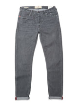 The Blue de Gênes Repi Giulio Light V2 Jeans in Grey Denim feature a slim fit, five pockets, subtle fading, comfort stretch fabric, and small ankle cuffs.