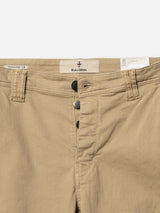 Close-up of Blue de Gênes BGpaulo Pavia 1 V2 Chino - Khaki pants with open waistband, three visible buttons, and brand label. Made from cotton stretch fabric with visible stitching on the waistband and belt loops.