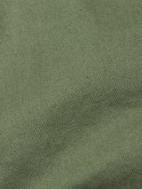 Close-up of Blue de Gênes Paulo Pavia 1 V2 Chino - Army, highlighting olive green cotton stretch fabric with diagonal twill weave—featuring fine texture and subtle shading inspired by classic vintage military pants.