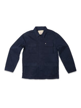 The BGhunter Vecchio Jacket by Blue de Gênes in dark navy features a collar, long sleeves, and four front flap pockets. Made from cotton stretch fabric, it's shown flat on a white background.