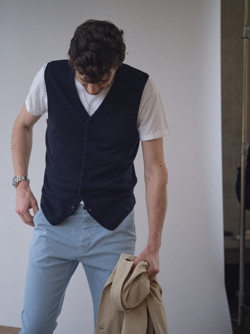 Zorba Knit Waistcoat - Navy – Blue de Gênes