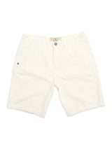 The BGfloyd Cord Shorts - Chalk by Blue de Gênes are off-white cotton corduroy shorts with a loose fit, front pockets, button and zipper closure, and belt loops, shown flat on a white background.