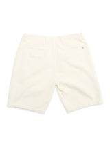 Back view of Blue de Gênes BGfloyd Cord Shorts in Chalk, loose-fit cotton corduroy with two back welt pockets and belt loops, laid flat on a white background.