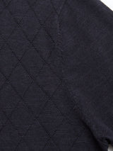 Close-up of the Blue de Gênes BGwally Diamond Polo in Dark Navy, showing its diamond-knit and quilted pattern with a visible seam, blending into a smoother area—ideal for a sophisticated lightweight look.