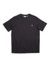 The Blue de Gênes BGoscar T-Shirt - Jet Black is a plain black 100% cotton crewneck with short sleeves and a small left chest pocket, shown flat on a white background.