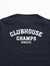 The BGclubhouse Rugby Sweatshirt - Navy by Blue de Gênes features large, bold white CLUBHOUSE CHAMPS MMXXVI text on the back, part of the Clubhouse Champs Collection.