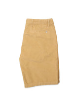 The Blue de Gênes BGfloyd Cord Shorts in Pale Khaki, featuring a back pocket, belt loops, and a straight cut, are laid flat on a white background.