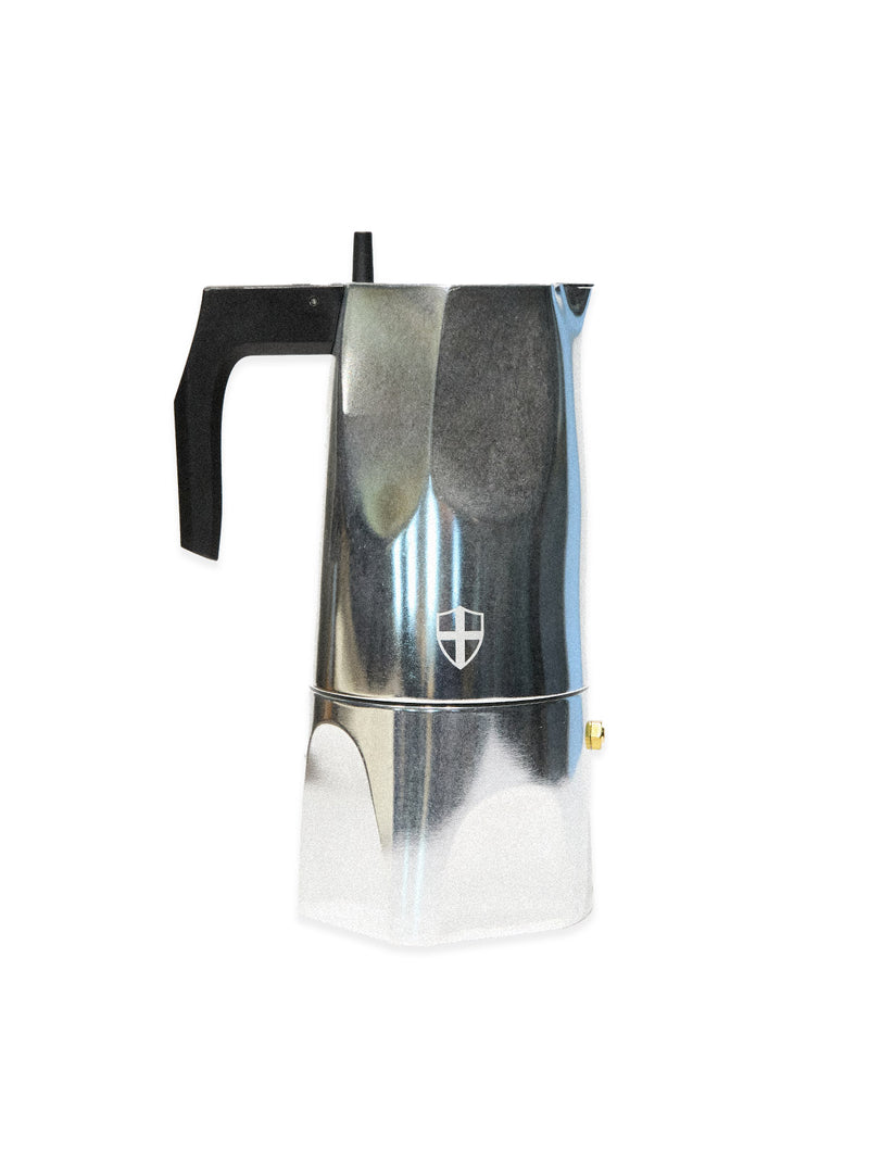 The BDG Coffee Maker - Grey by Blue de Gênes features a black handle and a small shield-shaped logo on its body, displayed against a plain white background.